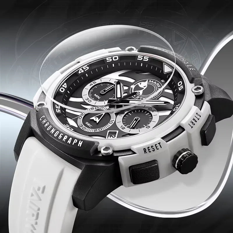 ساعة مارك فيروهيل الأنيقة للرجال - ساعة كوارتز مضيئة مقاومة للماء بحزام من السيليكون، كرونوغراف، عرض التاريخ وتصميم رياضي للارتداء الرسمي وغير الرسمي